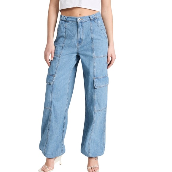 Jonathan Simkhai Calista Denim Cargo Pants Vatia Blue Cotton High Rise Calista - Picture 4 of 7